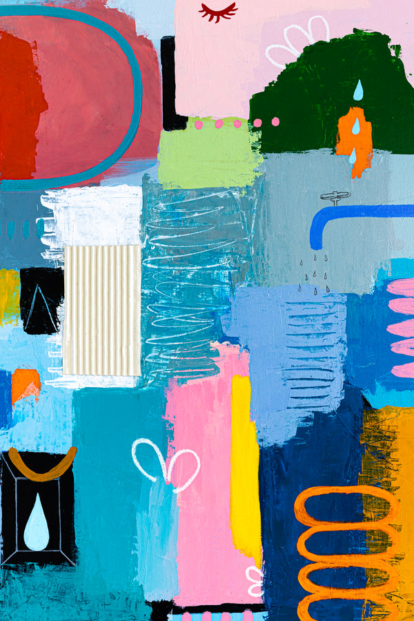 Original Bright and Airy Abstract Painting Modern Contemporary Art for Living Rooms and Offices | Hallo Schatz (40"x40")