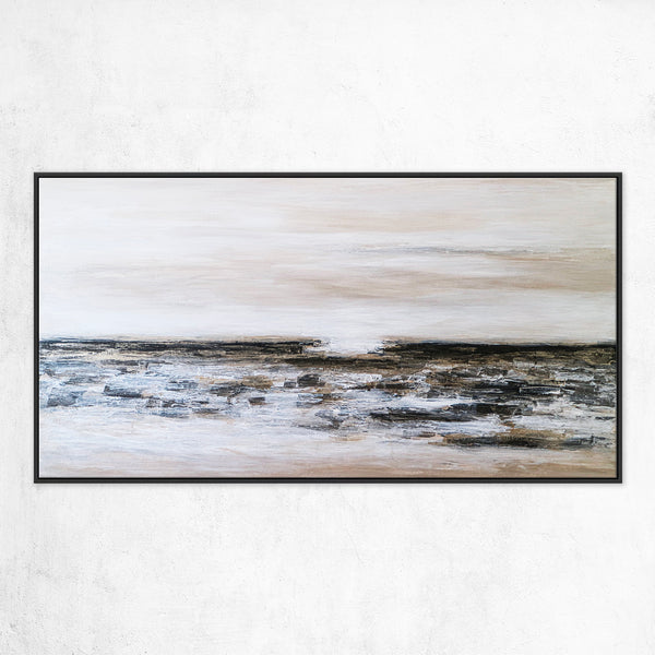 Seascape in Acrylic Abstract Original Painting, Large Canvas Modern Wall Art of Light & Land Boundary | Horizon II