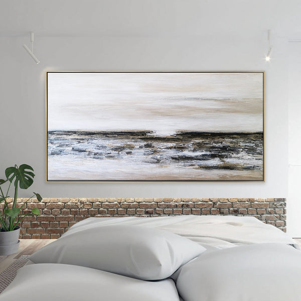 Seascape in Acrylic Abstract Original Painting, Large Canvas Modern Wall Art of Light & Land Boundary | Horizon II