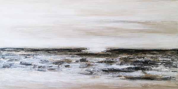 Seascape in Acrylic Abstract Original Painting, Large Canvas Modern Wall Art of Light & Land Boundary | Horizon II