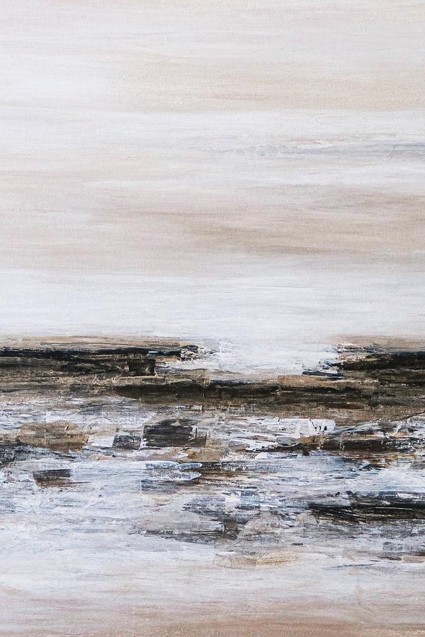Seascape in Acrylic Abstract Original Painting, Large Canvas Modern Wall Art of Light & Land Boundary | Horizon II