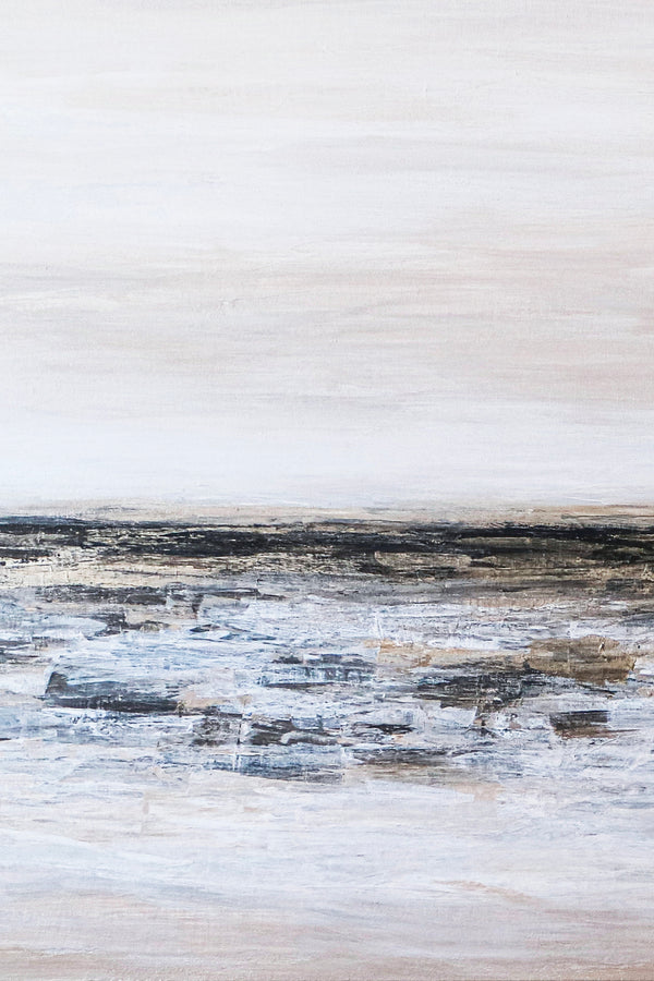 Seascape in Acrylic Abstract Original Painting, Large Canvas Modern Wall Art of Light & Land Boundary | Horizon II