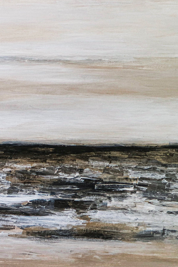Seascape in Acrylic Abstract Original Painting, Large Canvas Modern Wall Art of Light & Land Boundary | Horizon II