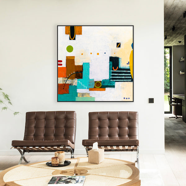 Original Large Abstract Painting in Acrylic, Modern Canvas Wall Art with a Cheerful Green Emphasis | Hugh