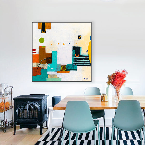 Original Large Abstract Painting in Acrylic, Modern Canvas Wall Art with a Cheerful Green Emphasis | Hugh