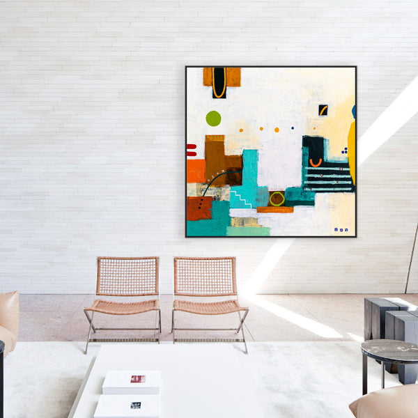 Original Large Abstract Painting in Acrylic, Modern Canvas Wall Art with a Cheerful Green Emphasis | Hugh