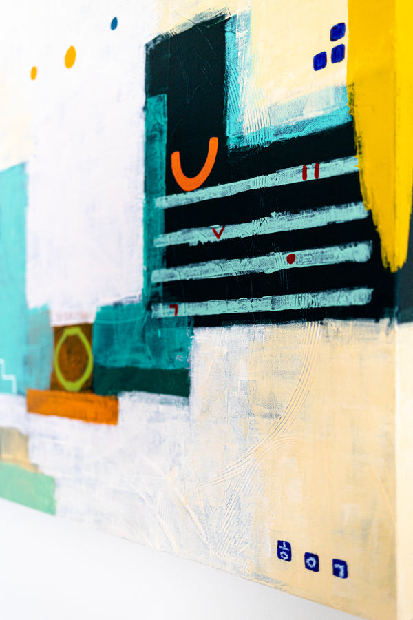 Original Large Abstract Painting in Acrylic, Modern Canvas Wall Art with a Cheerful Green Emphasis | Hugh