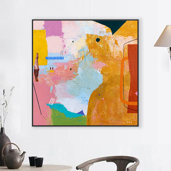 Abstract Painting of Melodic Exploration of Emotions, Original Modern Canvas Wall Art | Humming (36"x36")