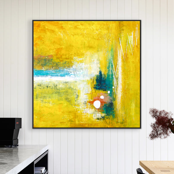 Modern Original Abstract Painting in Acrylic, Large Expressionist Journey in Yellow Canvas Wall Art | Ideation