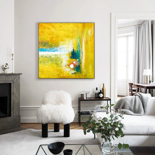 Modern Original Abstract Painting in Acrylic, Large Expressionist Journey in Yellow Canvas Wall Art | Ideation