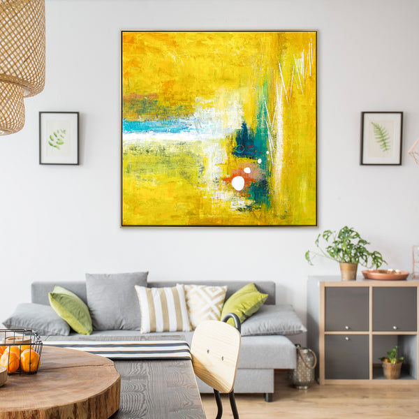 Modern Original Abstract Painting in Acrylic, Large Expressionist Journey in Yellow Canvas Wall Art | Ideation