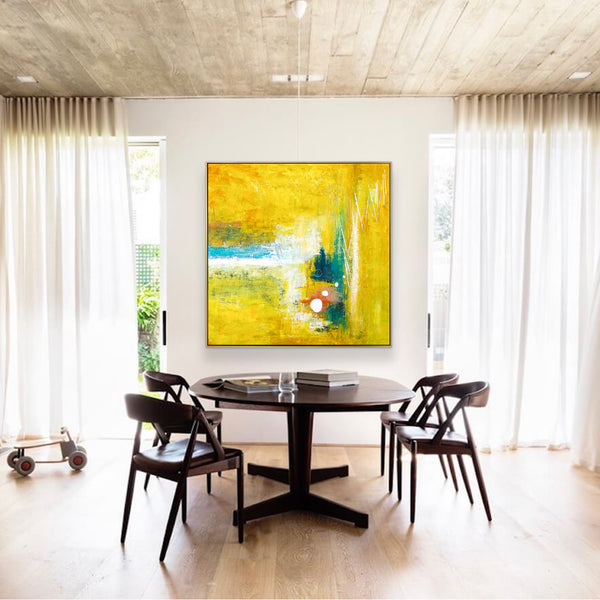 Modern Original Abstract Painting in Acrylic, Large Expressionist Journey in Yellow Canvas Wall Art | Ideation