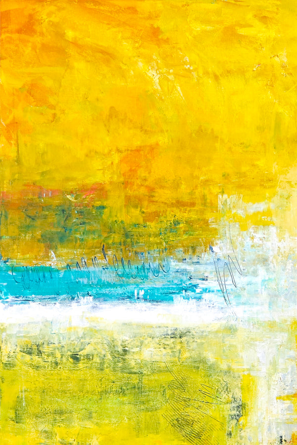 Modern Original Abstract Painting in Acrylic, Large Expressionist Journey in Yellow Canvas Wall Art | Ideation