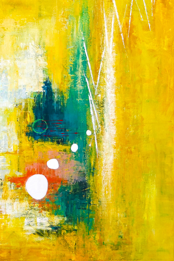 Modern Original Abstract Painting in Acrylic, Large Expressionist Journey in Yellow Canvas Wall Art | Ideation