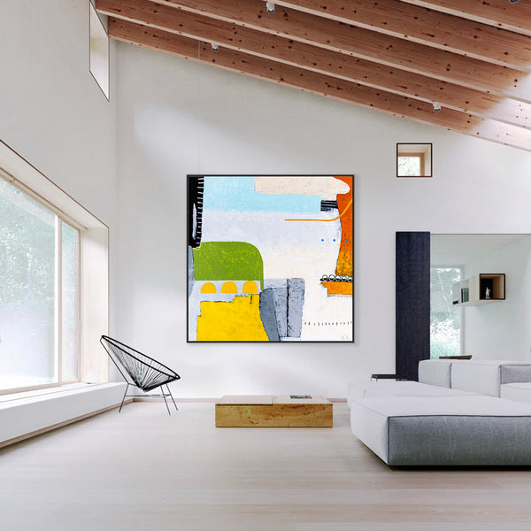 Bright and Cheerful Original Abstract Colorful Painting in Acrylic, Playful Large Modern Canvas Wall Art | Ifle