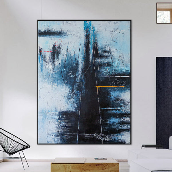 Contemporary Modern Abstract Original Canvas Painting, Blue Expressionism Wall Art | If you go to the blue mountain