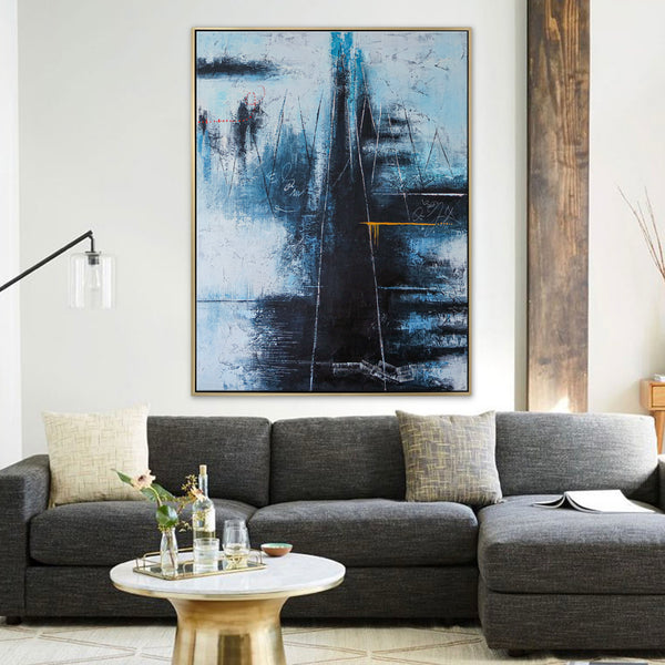 Contemporary Modern Abstract Original Canvas Painting, Blue Expressionism Wall Art | If you go to the blue mountain