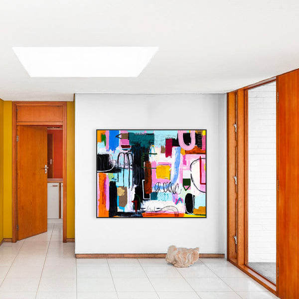 Dynamic Abstract Painting Original, Expressionism in Modern Abstract Wall Art | Intention pink (70"x56")