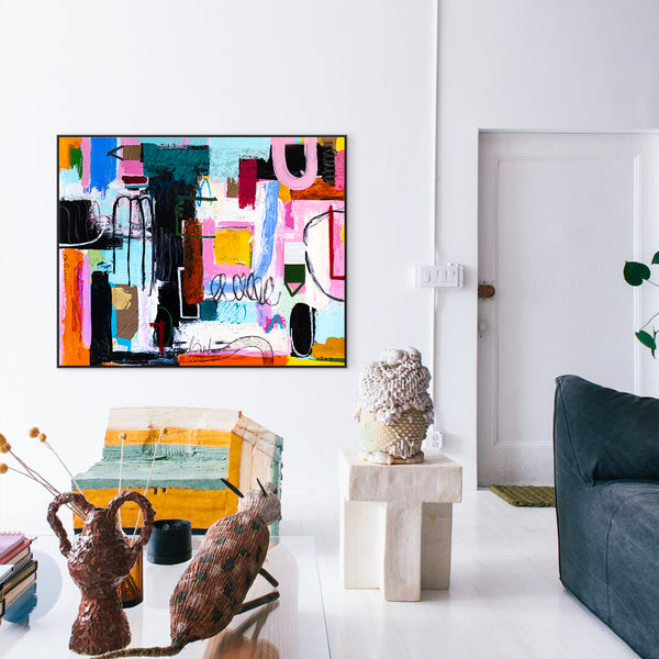 Dynamic Abstract Painting Original, Expressionism in Modern Abstract Wall Art | Intention pink (70"x56")