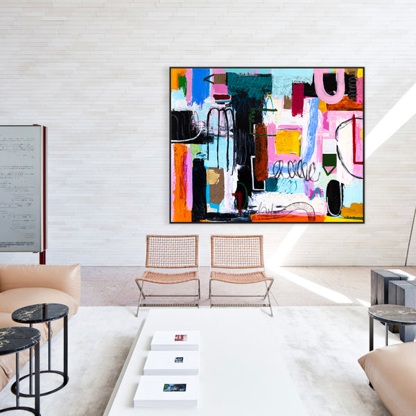 Dynamic Abstract Painting Original, Expressionism in Modern Abstract Wall Art | Intention pink (70"x56")