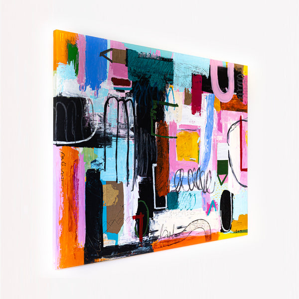 Dynamic Abstract Painting Original, Expressionism in Modern Abstract Wall Art | Intention pink (70"x56")