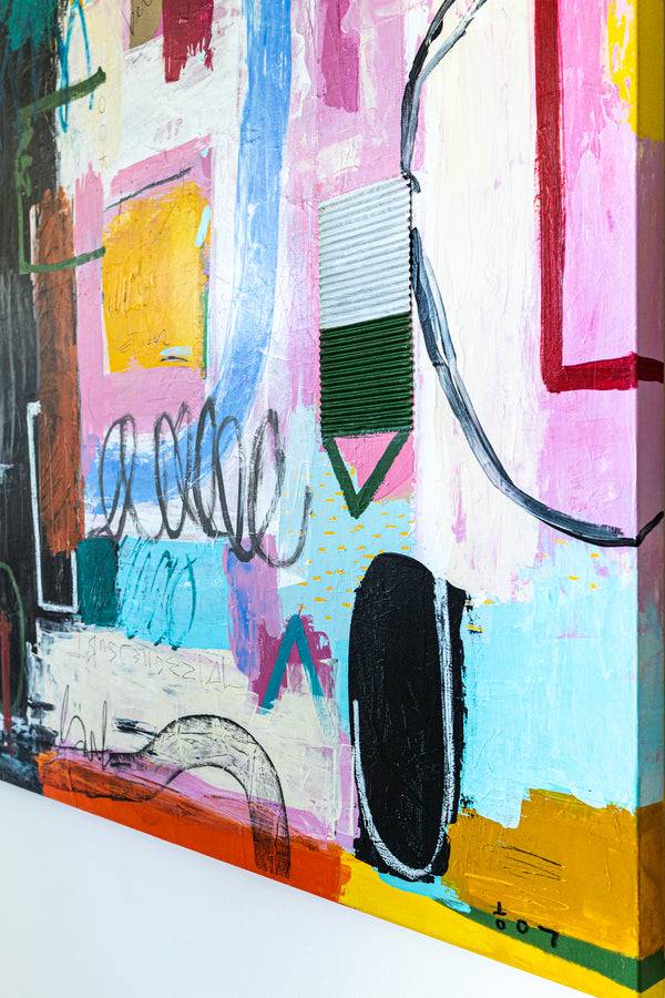 Dynamic Abstract Painting Original, Expressionism in Modern Abstract Wall Art | Intention pink (70"x56")