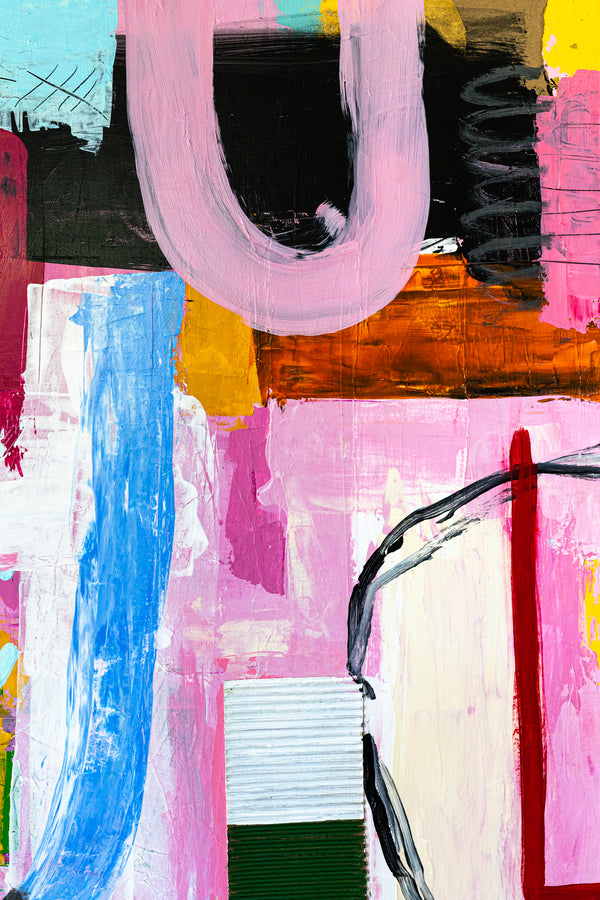 Dynamic Abstract Painting Original, Expressionism in Modern Abstract Wall Art | Intention pink (70"x56")
