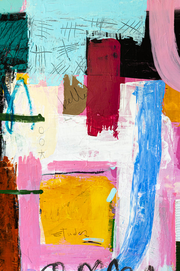 Dynamic Abstract Painting Original, Expressionism in Modern Abstract Wall Art | Intention pink (70"x56")