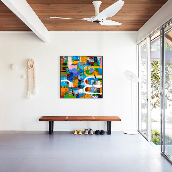 Journey through Bold Colors and Complex Simplicity in Modern Abstract Painting, Canvas Wall Art | Jaemi (48"x48")