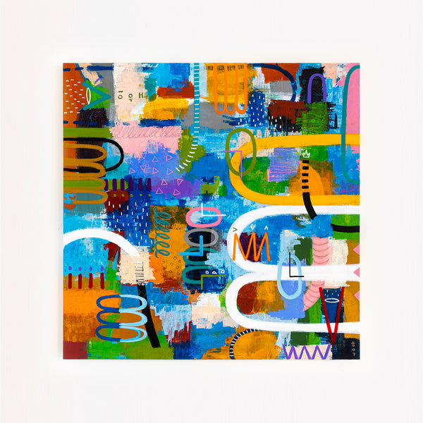 Journey through Bold Colors and Complex Simplicity in Modern Abstract Painting, Canvas Wall Art | Jaemi (48"x48")