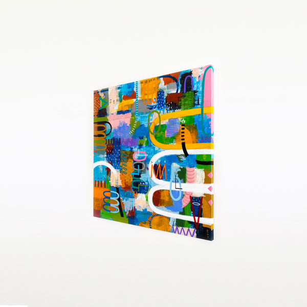 Journey through Bold Colors and Complex Simplicity in Modern Abstract Painting, Canvas Wall Art | Jaemi (48"x48")