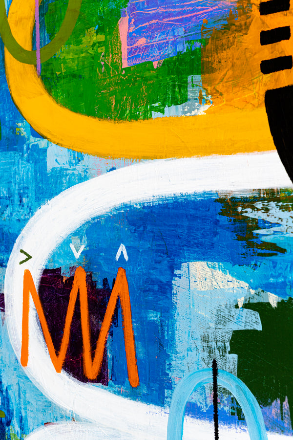 Journey through Bold Colors and Complex Simplicity in Modern Abstract Painting, Canvas Wall Art | Jaemi (48"x48")