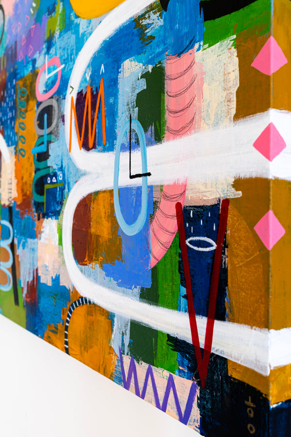 Journey through Bold Colors and Complex Simplicity in Modern Abstract Painting, Canvas Wall Art | Jaemi (48"x48")