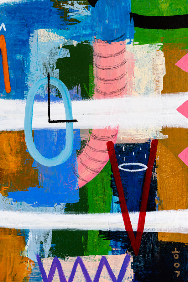 Journey through Bold Colors and Complex Simplicity in Modern Abstract Painting, Canvas Wall Art | Jaemi (48"x48")