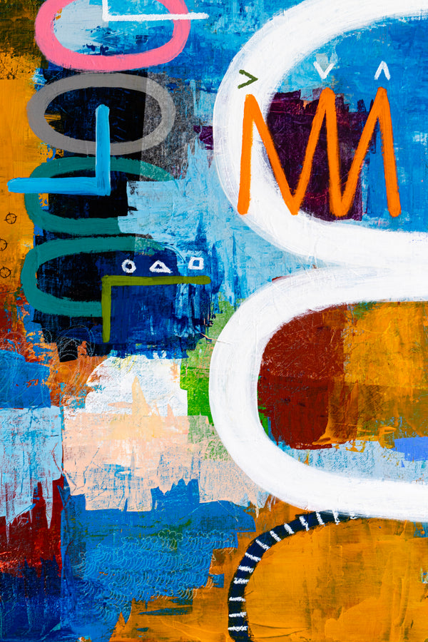 Journey through Bold Colors and Complex Simplicity in Modern Abstract Painting, Canvas Wall Art | Jaemi (48"x48")