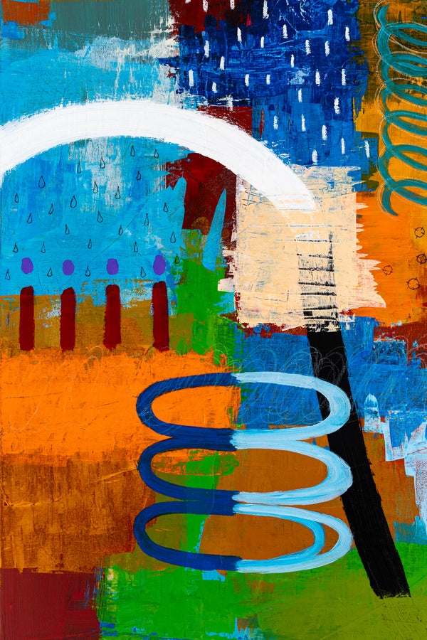 Journey through Bold Colors and Complex Simplicity in Modern Abstract Painting, Canvas Wall Art | Jaemi (48"x48")