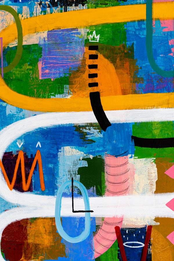 Journey through Bold Colors and Complex Simplicity in Modern Abstract Painting, Canvas Wall Art | Jaemi (48"x48")