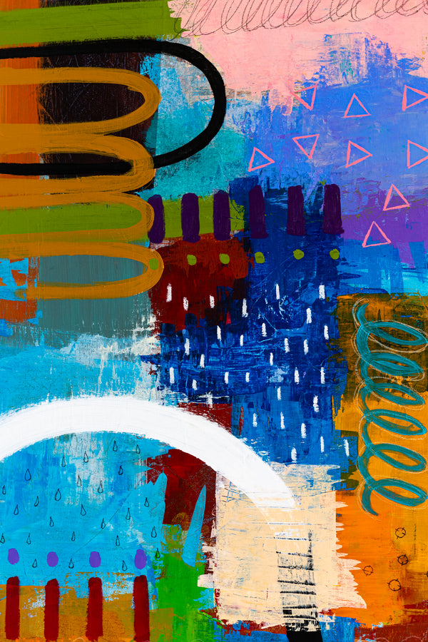 Journey through Bold Colors and Complex Simplicity in Modern Abstract Painting, Canvas Wall Art | Jaemi (48"x48")