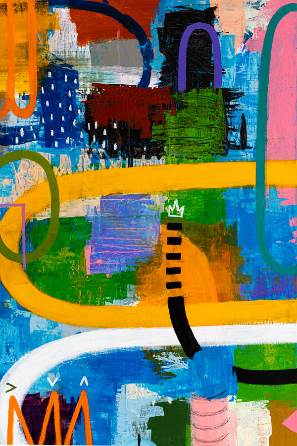 Journey through Bold Colors and Complex Simplicity in Modern Abstract Painting, Canvas Wall Art | Jaemi (48"x48")