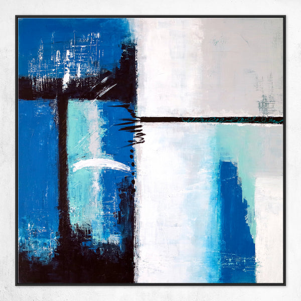 Blue Original Abstract Acrylic Painting, Large Modern Canvas Wall Art Exemplifying Softness and Strength | Janus