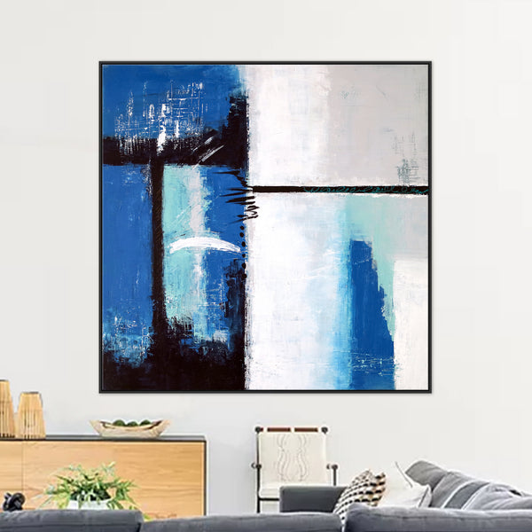 Blue Original Abstract Acrylic Painting, Large Modern Canvas Wall Art Exemplifying Softness and Strength | Janus