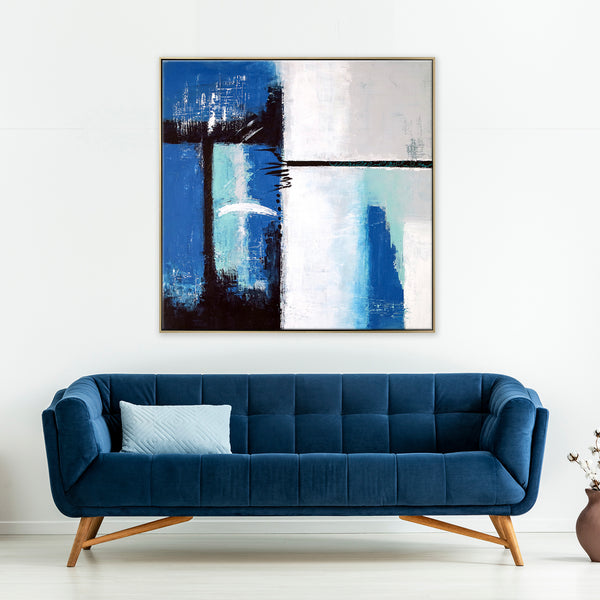 Blue Original Abstract Acrylic Painting, Large Modern Canvas Wall Art Exemplifying Softness and Strength | Janus