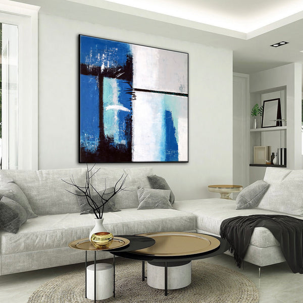Blue Original Abstract Acrylic Painting, Large Modern Canvas Wall Art Exemplifying Softness and Strength | Janus