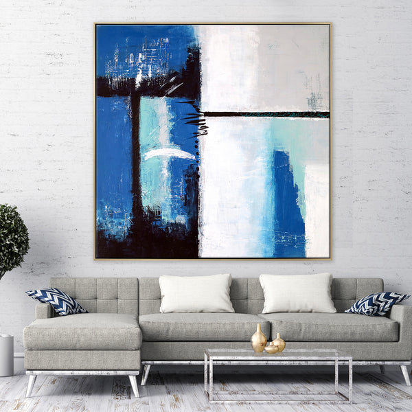 Blue Original Abstract Acrylic Painting, Large Modern Canvas Wall Art Exemplifying Softness and Strength | Janus