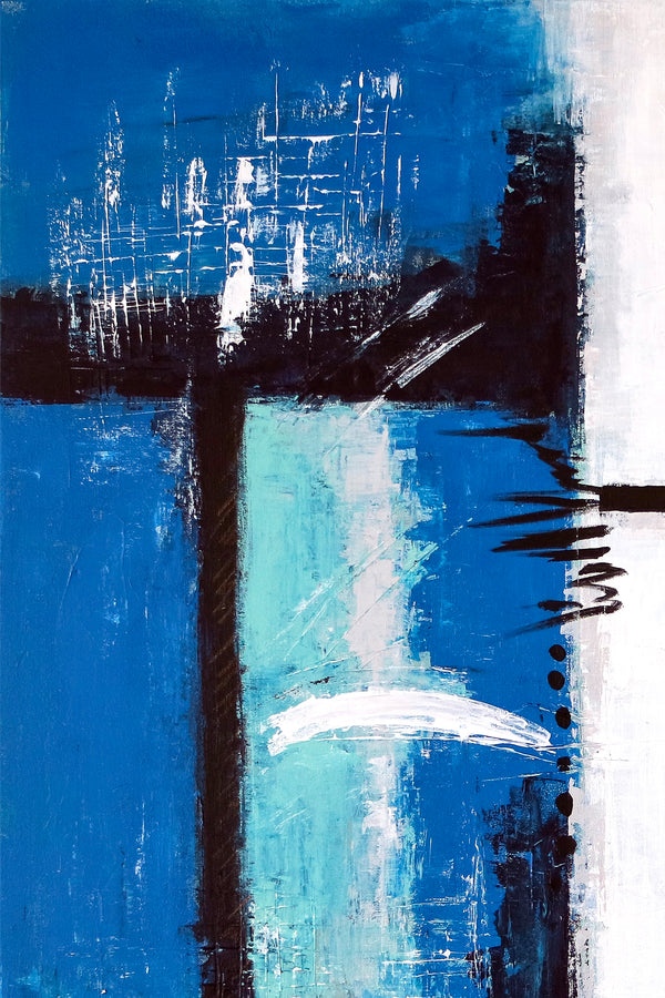Blue Original Abstract Acrylic Painting, Large Modern Canvas Wall Art Exemplifying Softness and Strength | Janus