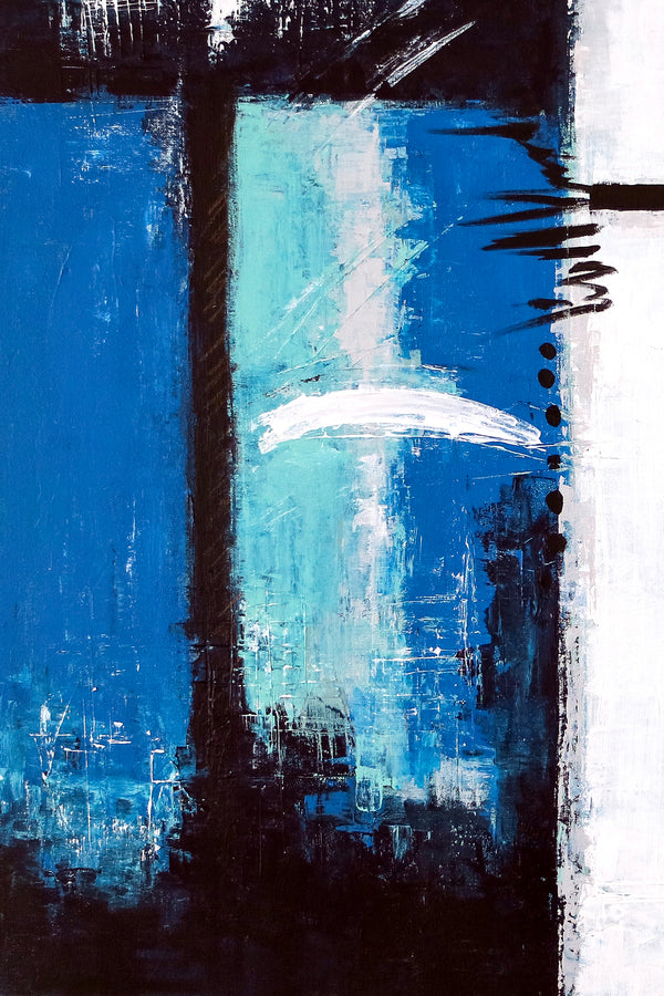 Blue Original Abstract Acrylic Painting, Large Modern Canvas Wall Art Exemplifying Softness and Strength | Janus