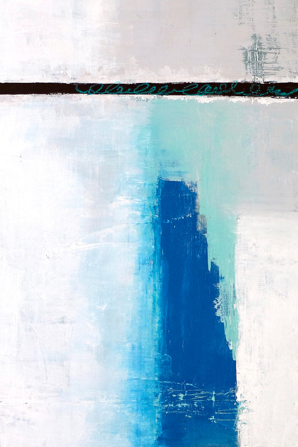 Blue Original Abstract Acrylic Painting, Large Modern Canvas Wall Art Exemplifying Softness and Strength | Janus