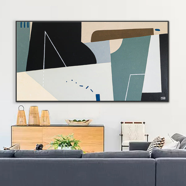 Surreal Geometric Original Abstract Acrylic Painting, Wide Contemporary Modern Canvas Wall Art | Kafkaesque II