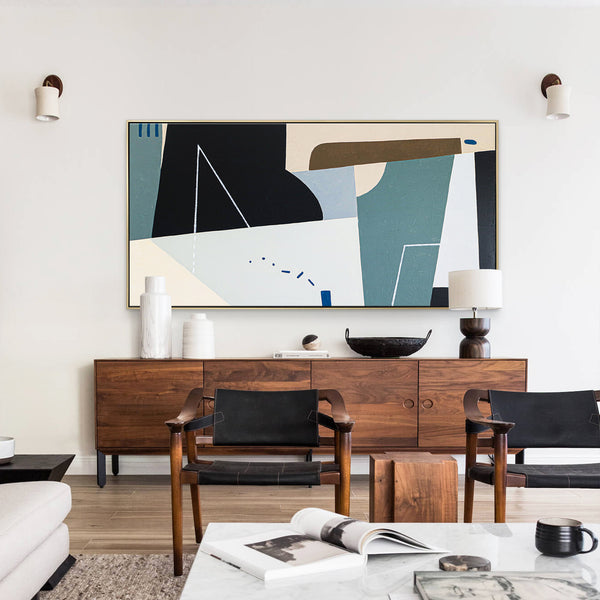 Surreal Geometric Original Abstract Acrylic Painting, Wide Contemporary Modern Canvas Wall Art | Kafkaesque II