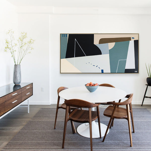 Surreal Geometric Original Abstract Acrylic Painting, Wide Contemporary Modern Canvas Wall Art | Kafkaesque II